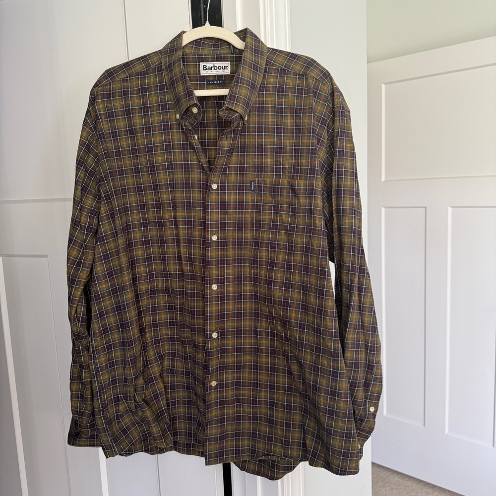 Barbour Men's Malcom Green Plaid Button-Down Shirt Tailored Fit Cotton